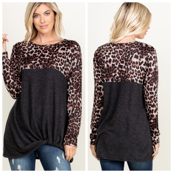 Tops - 🆕Just In, Charcoal, w/leopard brown twisted front